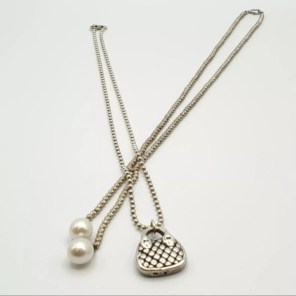 925 Silver Pearl +Y-Drop Necklace Pendant Beaded Lot 26.14g
